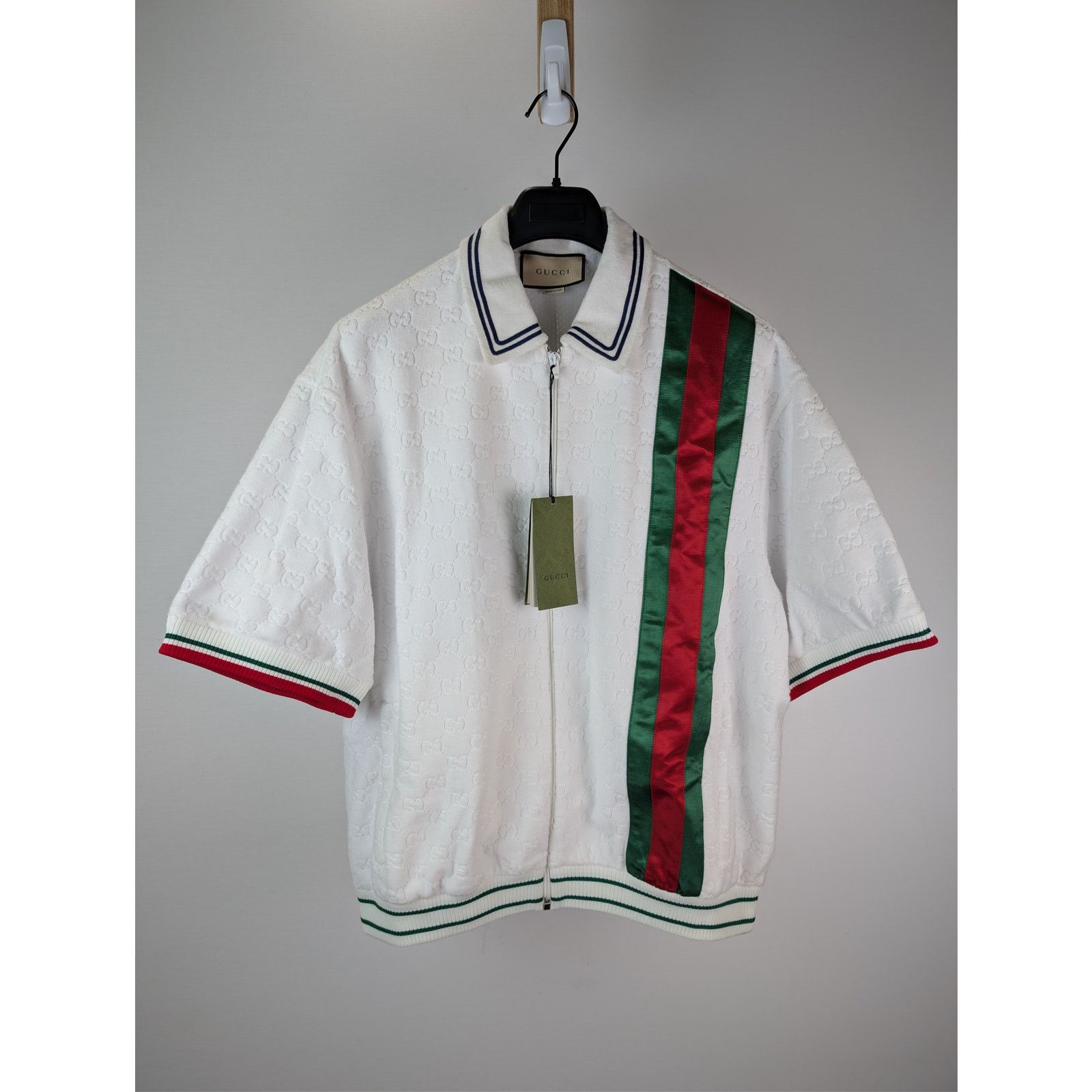 Gucci o1rshd1 Q:2 / GG Cotton Terry Cloth Polo Zip-Up Sweater Size US L / EU 52-54 / 3 - 9 Thumbnail