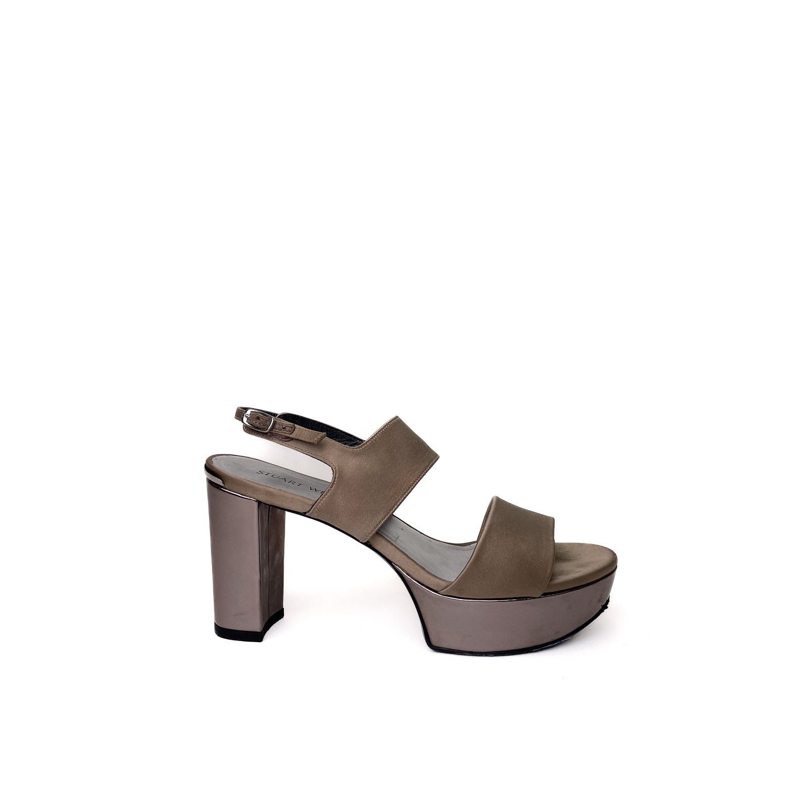 Stuart Weitzman Metallic Beige Satin Platform Sandals Size US 8 / IT 38 - 1 Thumbnail