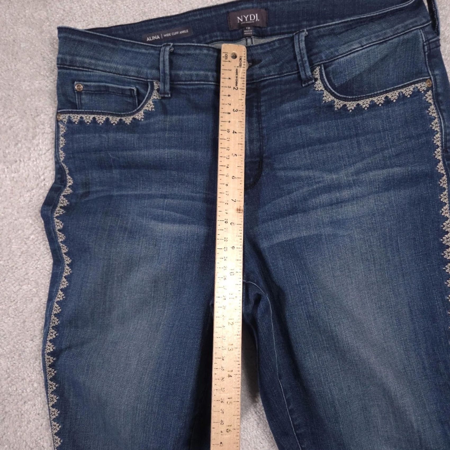 NYDJ NYDJ Alina Wide Cuff Ankle Jeans Womens 12 Blue Mid Rise Stretch Embroidered Size 34" / US 12 / IT 48 - 7 Thumbnail