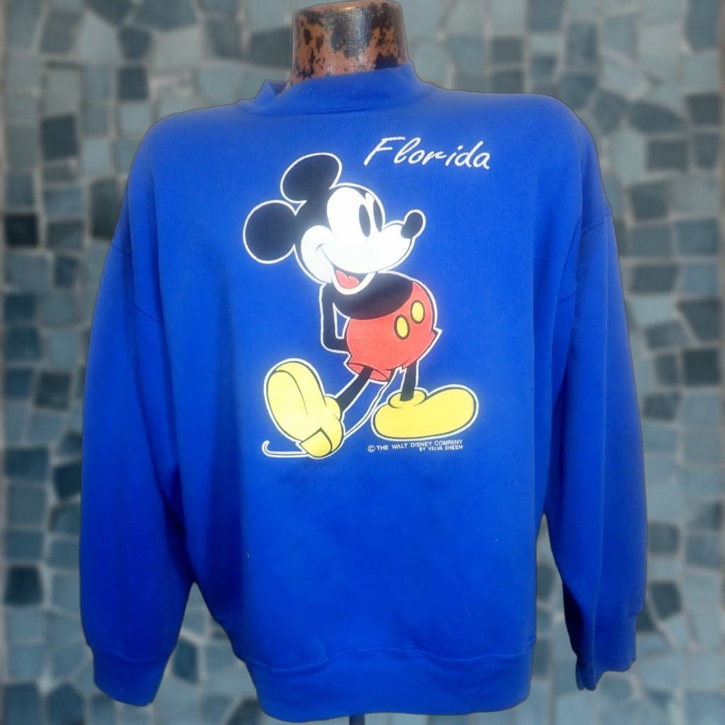 Velva Sheen VINTAGE 80s Disney Mickey Mouse Florida Walt Disney Sweatshirt Mens XL Blue Cartoon Retro All Seasons Graphic Print Size US XL / EU 56 / 4 - 1 Thumbnail