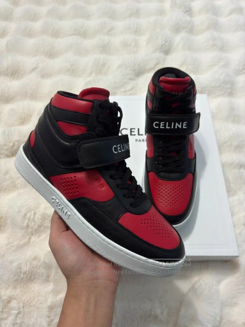 Celine CELINE Black and Red Logo High Top Sneakers Size US 8 / EU 41 - 1 Thumbnail