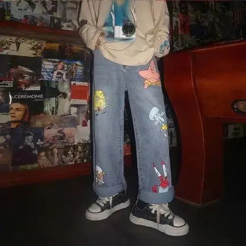 Designer Straight Cartoon Streetwear Jeans Sponge Bob Hip Hop Style Size US 30 / EU 46 - 5 Thumbnail