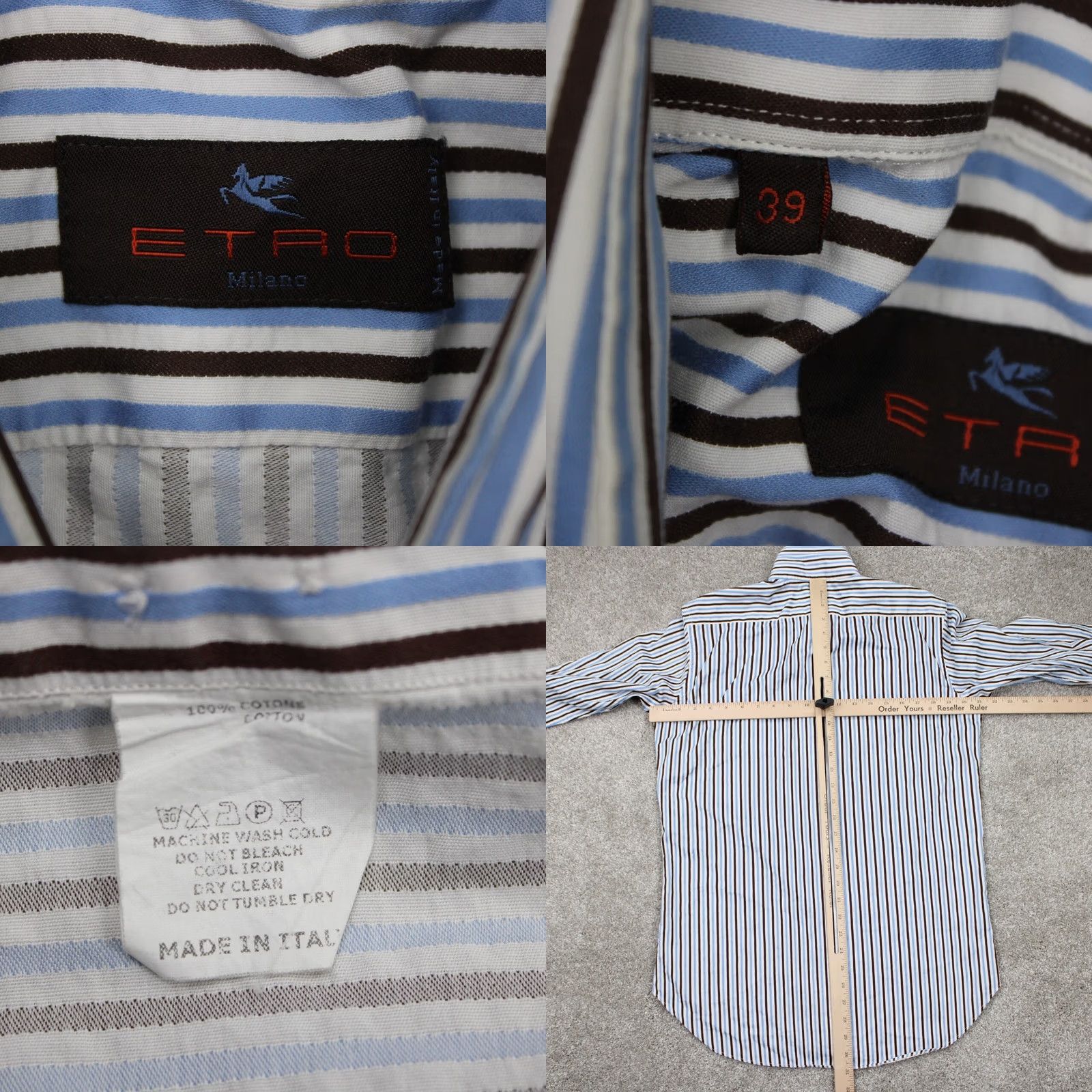 Etro ETRO Dress Shirt Mens 39 Blue/Brown Striped 100% Cotton Long Sleeve Button Up Shirt Size 40R - 8 Thumbnail