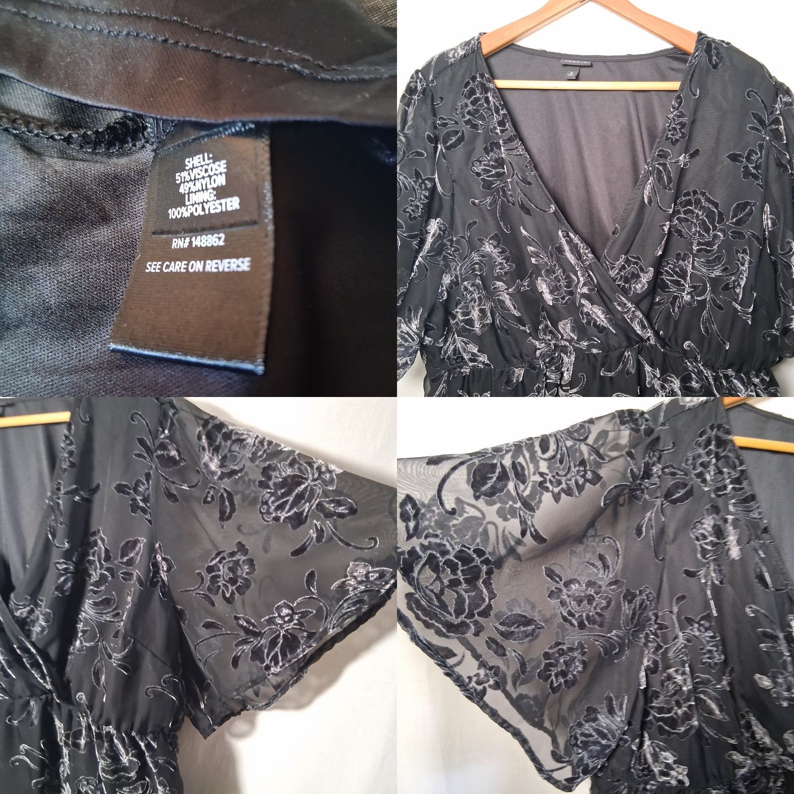 Torrid Torrid Blouse Shirt Plus Size 3 Black Floral Short Sleeve V-Neck Flutter Sheer Burnout Velvet Bohemian Goth Whimsigoth Party Wedding Womens Size XS / US 0-2 / IT 36-38 - 8 Thumbnail