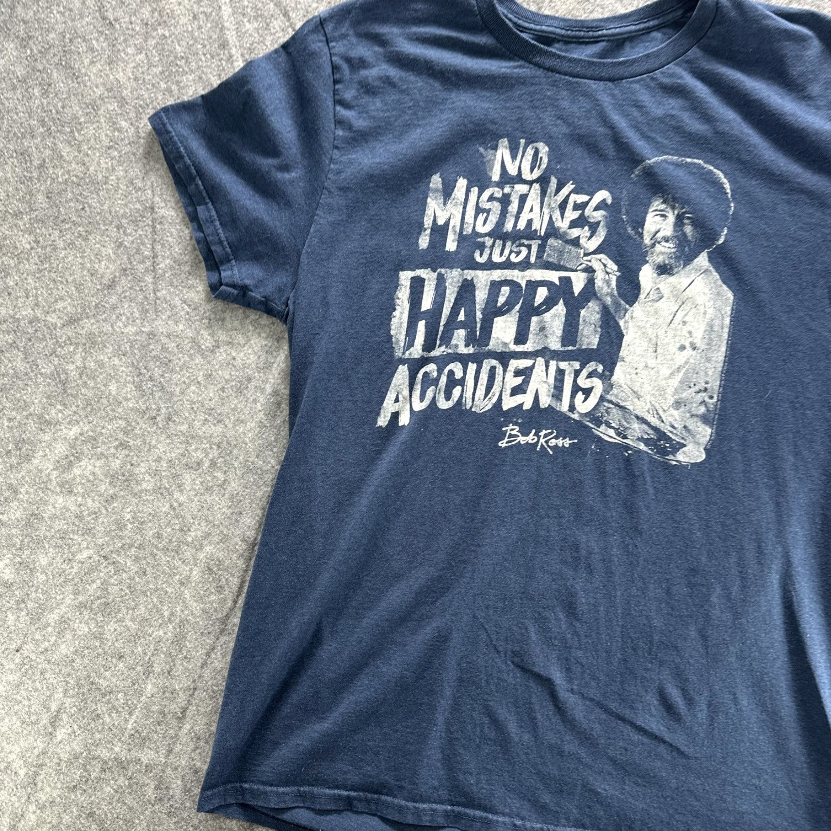Vintage Bob Ross Shirt Mens Large Navy Blue No Mistakes Happy Accidents Graphic Tee Size US L / EU 52-54 / 3 - 3 Thumbnail