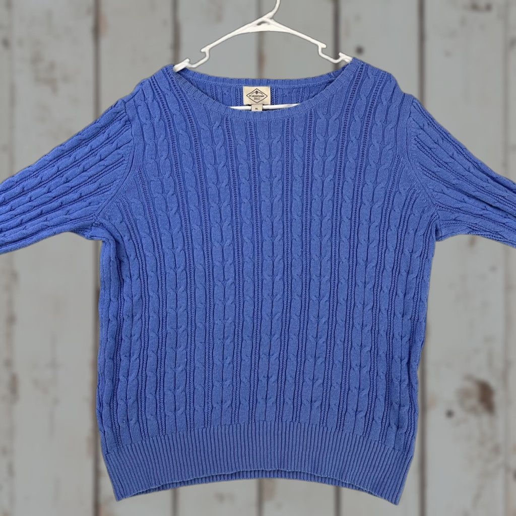 Vintage St. Johns Bay Sweater Womens XL Blue Cable Knit Pullover Crewneck Classic Style Size XL / US 12-14 / IT 48-50 - 1 Thumbnail