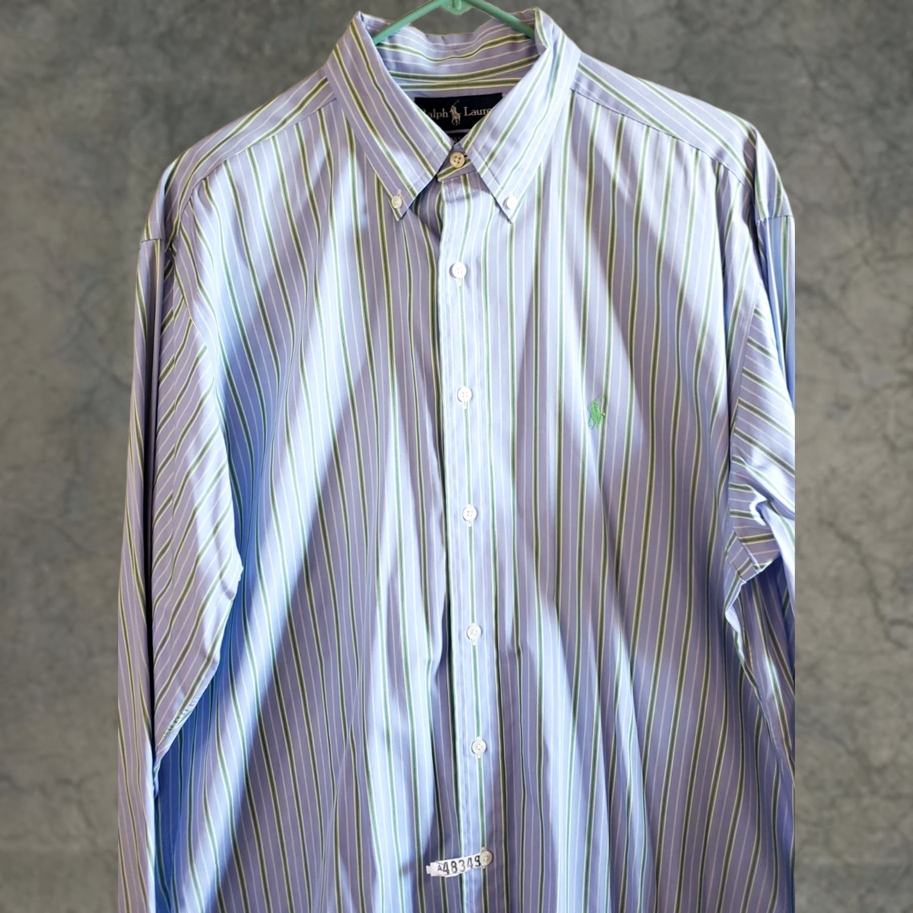 Ralph Lauren Ralph Lauren Men's Classic Fit Button-Down Shirt Blue Green-Striped Long Sleeve Shirt L Image? (Note: This item is pre-owned; dry clean tag). Size US L / EU 52-54 / 3 - 1 Thumbnail