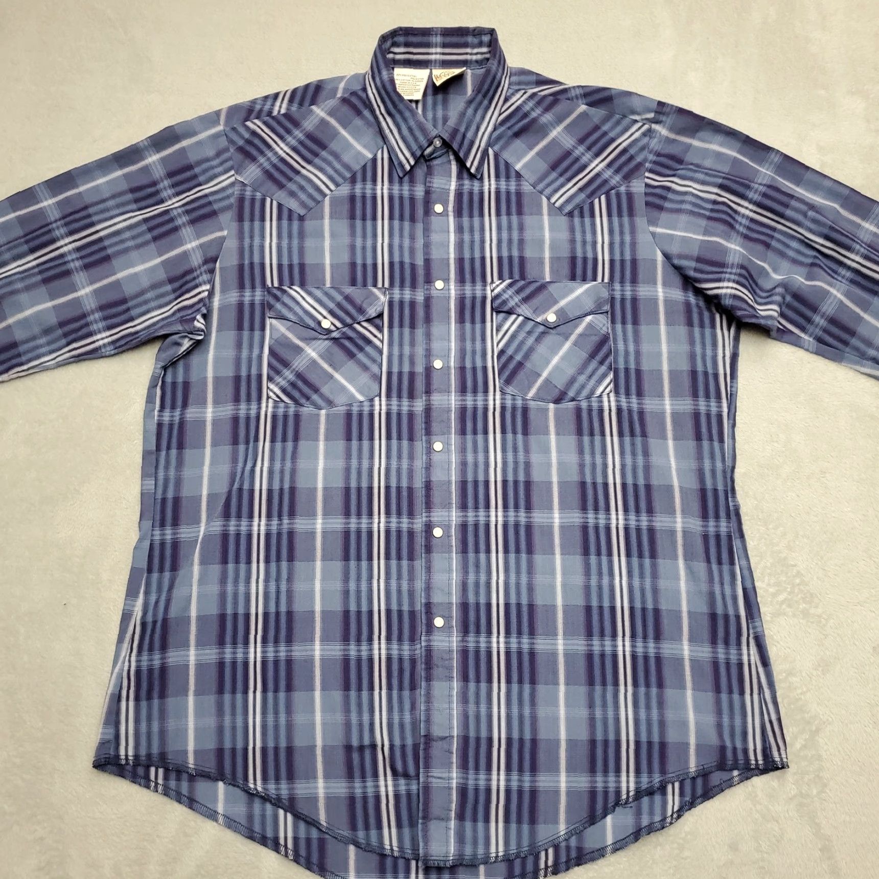 Vintage Western Frontier Shirt Mens L Blue Plaid Pearl Snap Long Sleeve Western Cowboy Shirt Size US L / EU 52-54 / 3 - 6 Thumbnail