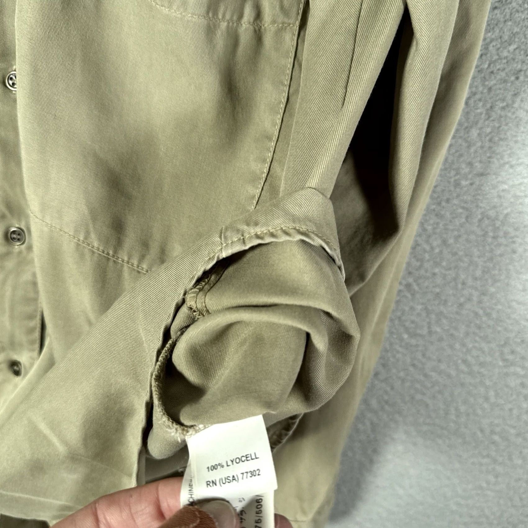 Zara Zara Shirt Womens XS Khaki Military Style Button-Up Long Sleeve Collared Beaded Studded Pockets Boho Streetwear Size XS / US 0-2 / IT 36-38 - 5 Thumbnail