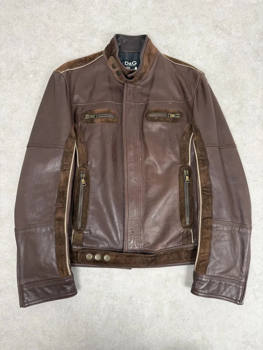SS2005 Dolce & Gabbana Brown Hybrid Leather Biker Jacket