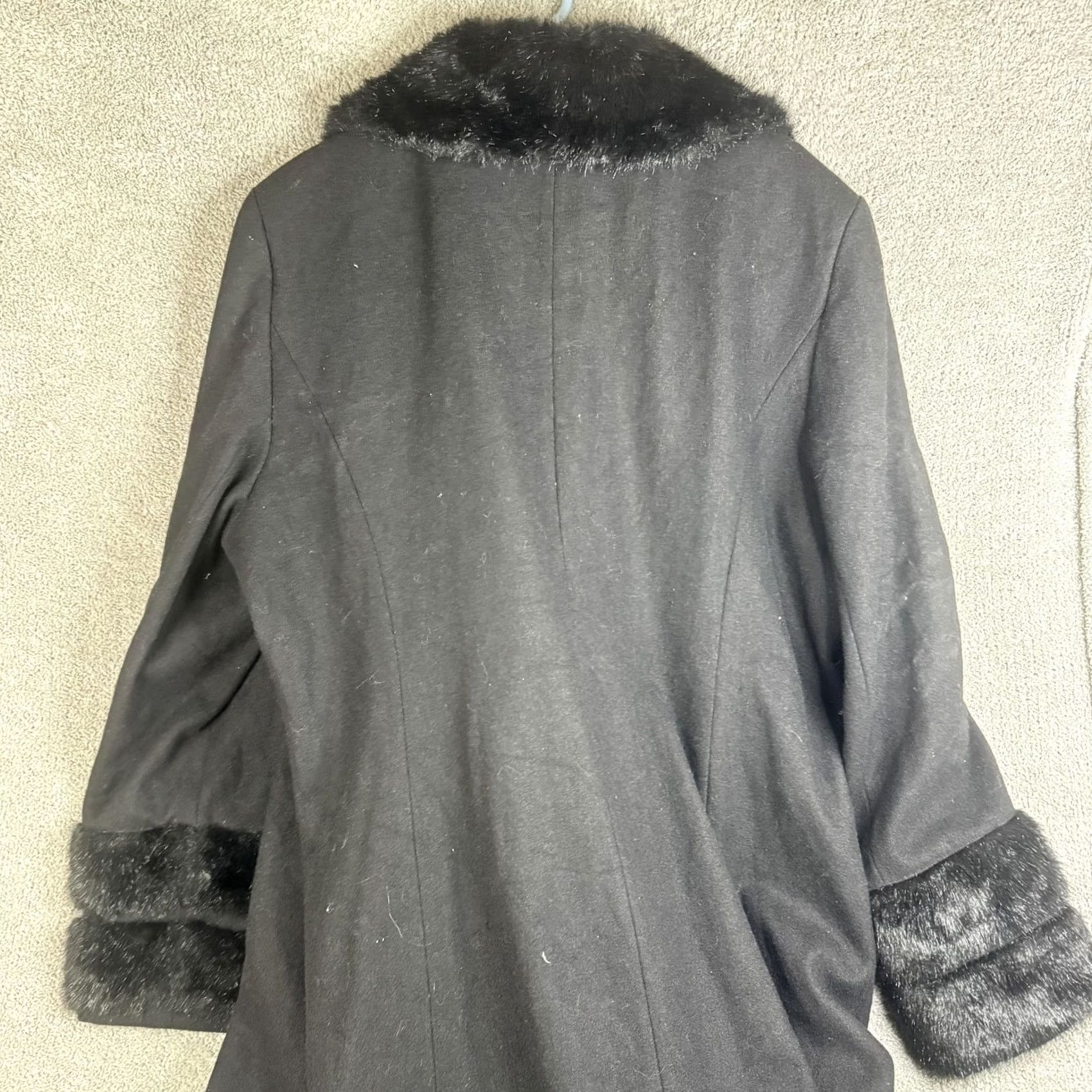 Vintage Ashro Coat Womens 20 Black Wool Overcoat Faux Fur Trim Long Lined Pockets Size 3XL / US 20-22 - 8 Thumbnail