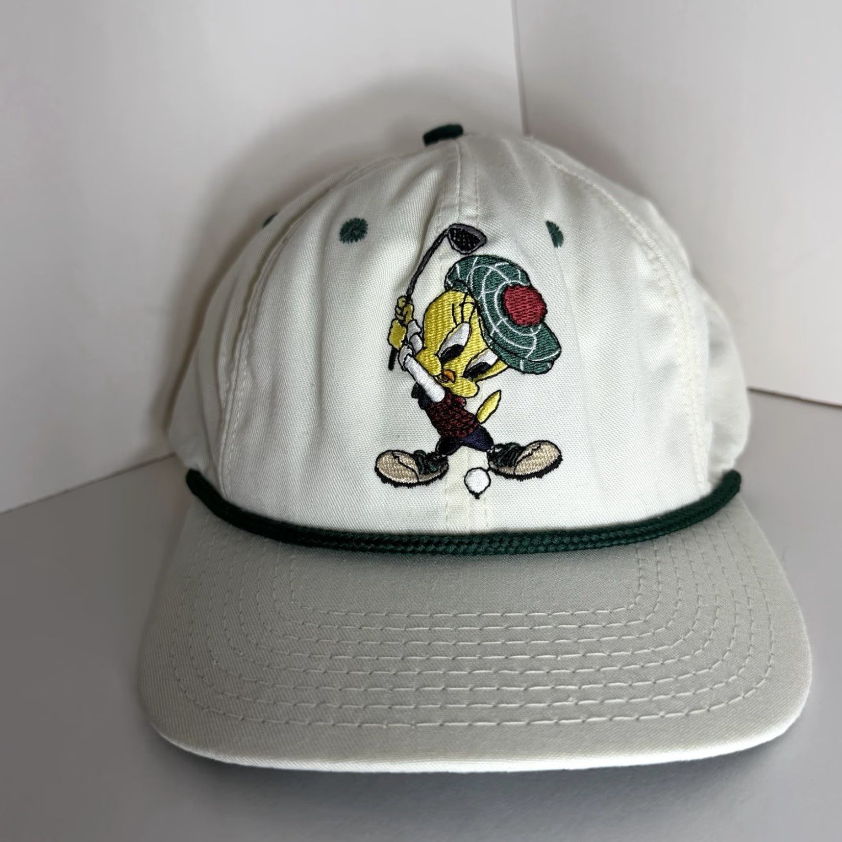 Acme Clothing VINTAGE ACME Tweety Bird Golf White Green Rope USA Snapback Hat Cap 90s Size ONE SIZE - 2 Thumbnail