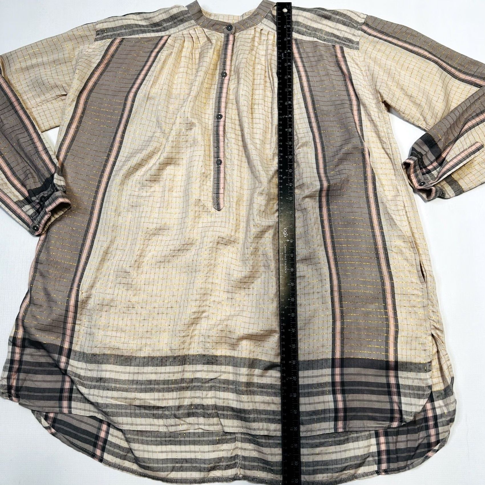 Free People Free People Tunic Dress XS Plaid Long Sleeve Oversized Gray Pink Gold Size XS / US 0-2 / IT 36-38 - 4 Thumbnail