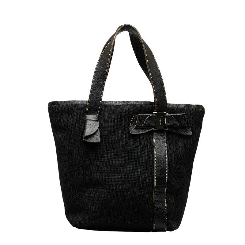 image of Salvatore Ferragamo Canvas Vara Bow Tote Bag in Black, Women's