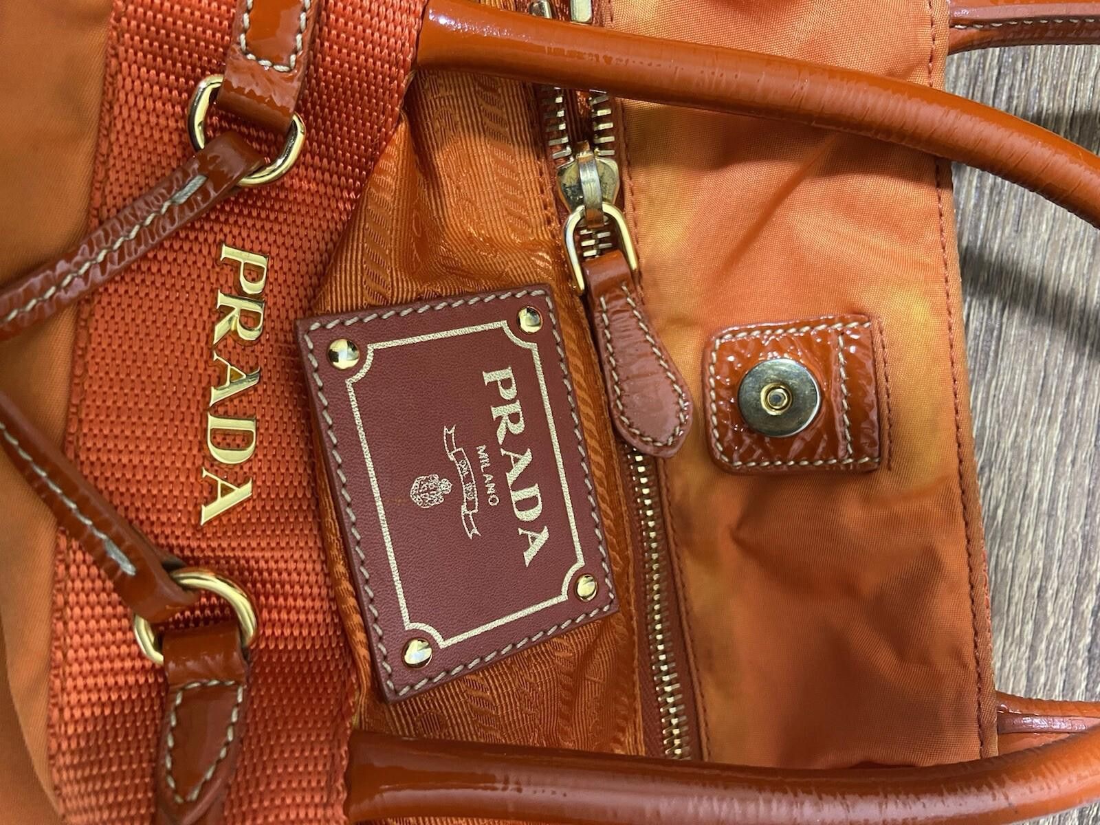 Prada Prada red patent leather orange nylon small hand tote bag Size ONE SIZE - 7 Thumbnail