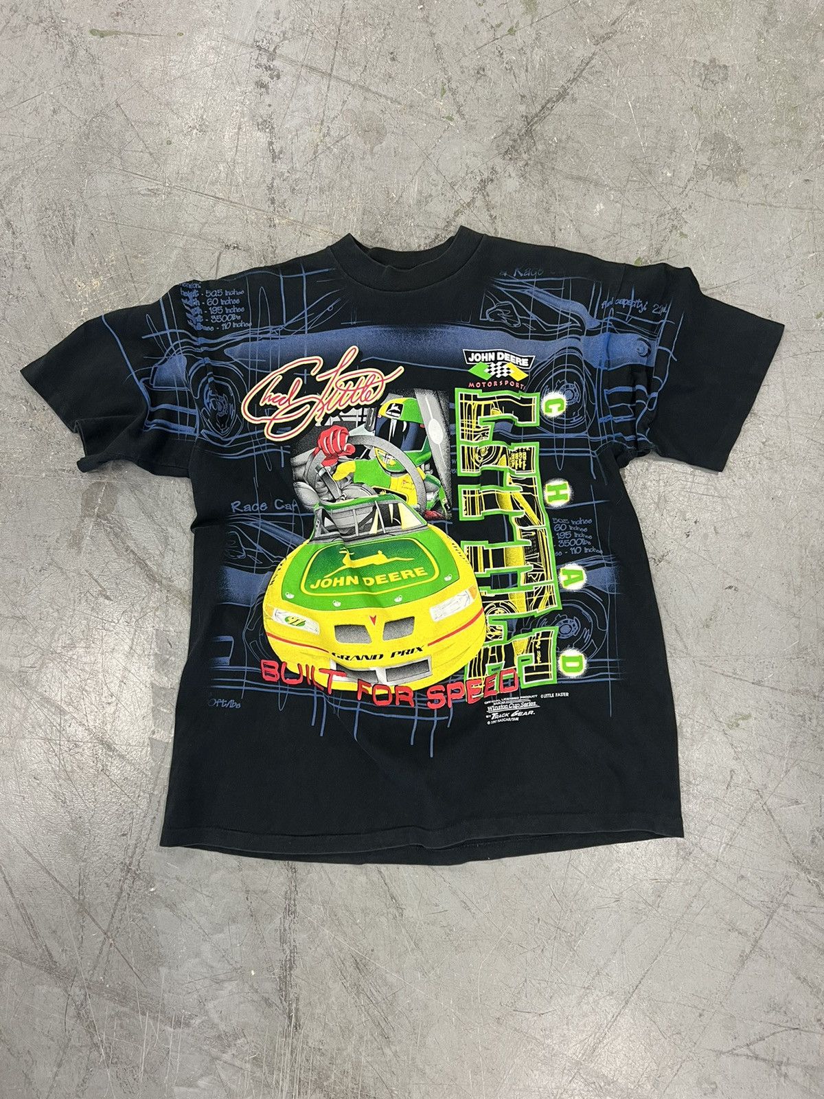 Image of 1997 Chad Little X John Deere Nascar Aop Tee in Black, Men's (Size XL)