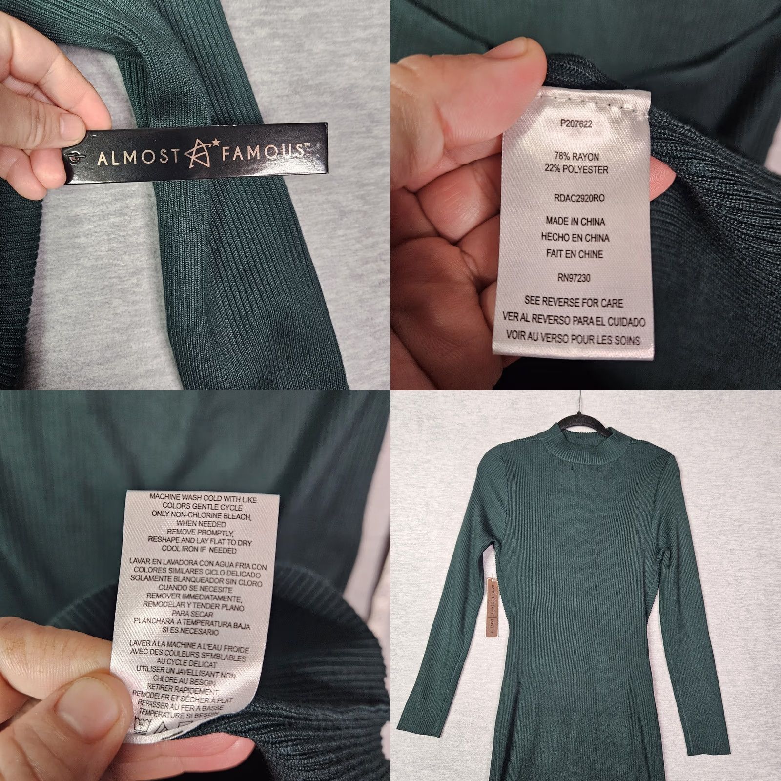 Almost Famous Almost Famous Green Ribbed Bodycon Dress Women's XL NWT Size XL / US 12-14 / IT 48-50 - 8 Thumbnail