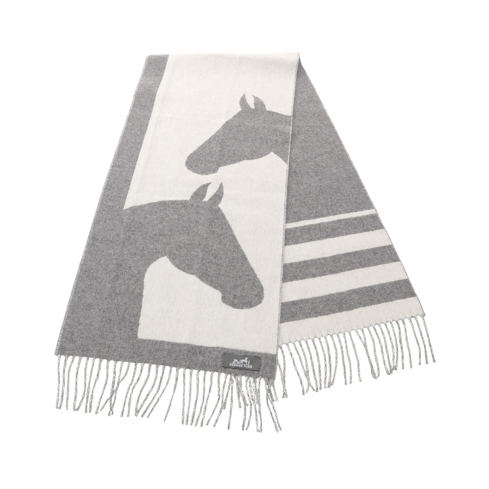 Hermes Love Story Scarf Cashmere Gray Ivory
