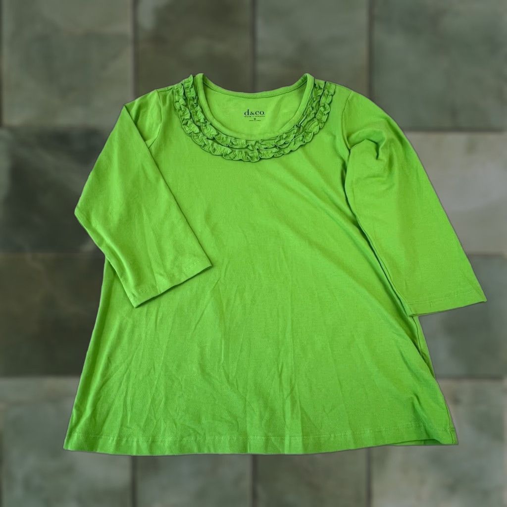 CO Denim + Company Womens Small Green Ruffle Neck 3/4 Sleeve Casual Knit Top Size S / US 4 / IT 40 - 1 Thumbnail