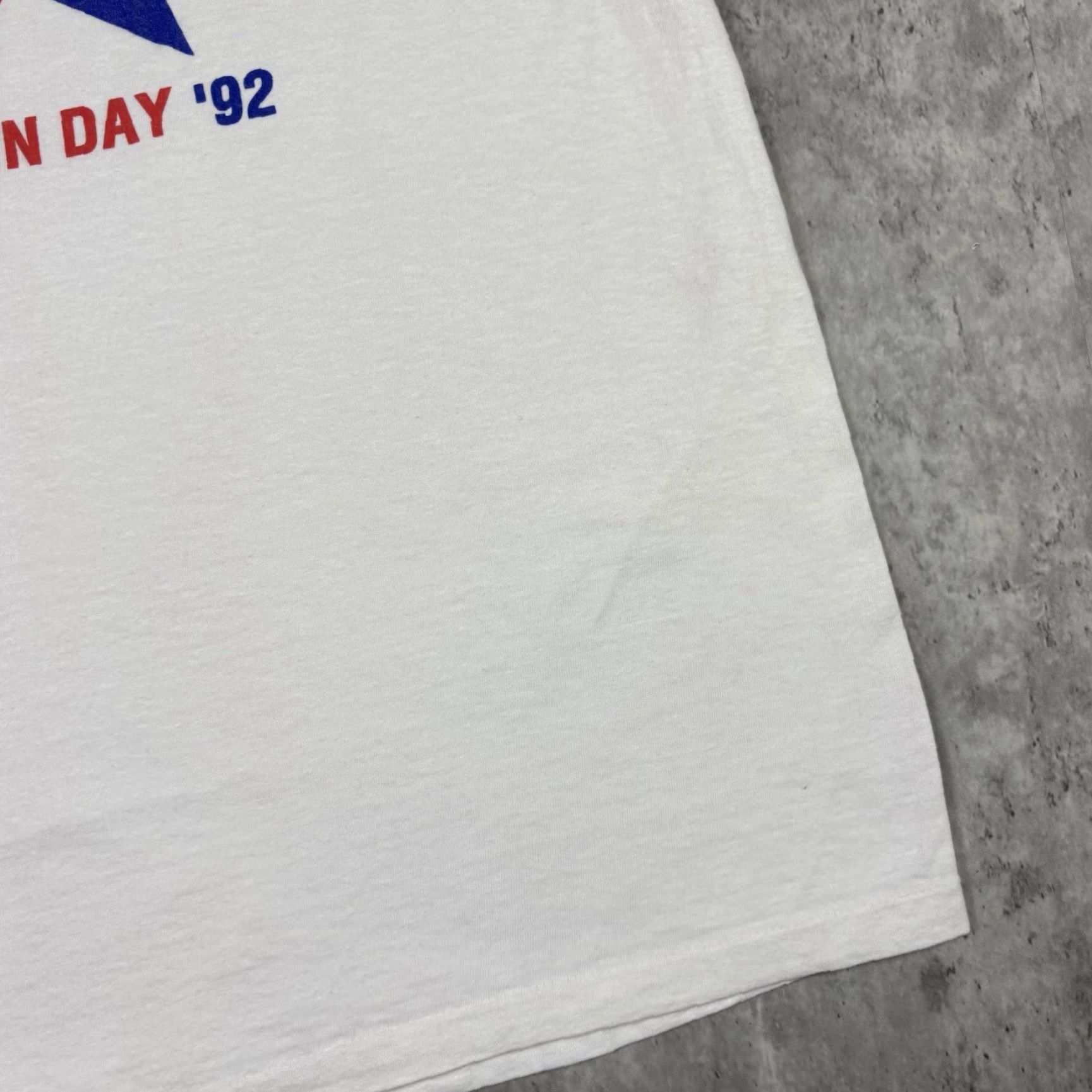 Hanes VINTAGE 80s Team Schein Day 92 Promo T Shirt White Adult Large Hanes Crew Neck Short Sleeve Graphic Print Disney Cars Stitch Angel Blue Cotton Mens Size US L / EU 52-54 / 3 - 6 Thumbnail