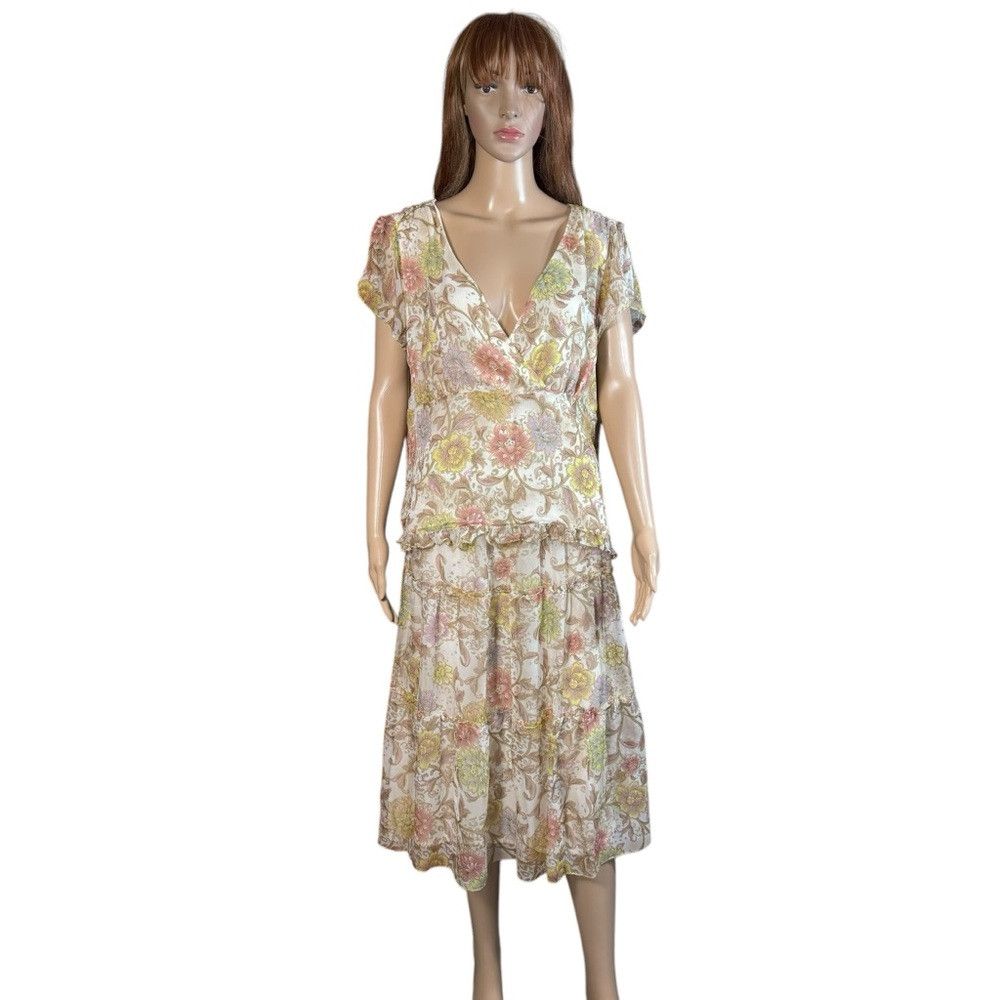 Other Vintage AKS By Amy K Su Silk Floral Top Skirt Set Size 14 Size XL / US 12-14 / IT 48-50 - 1 Thumbnail