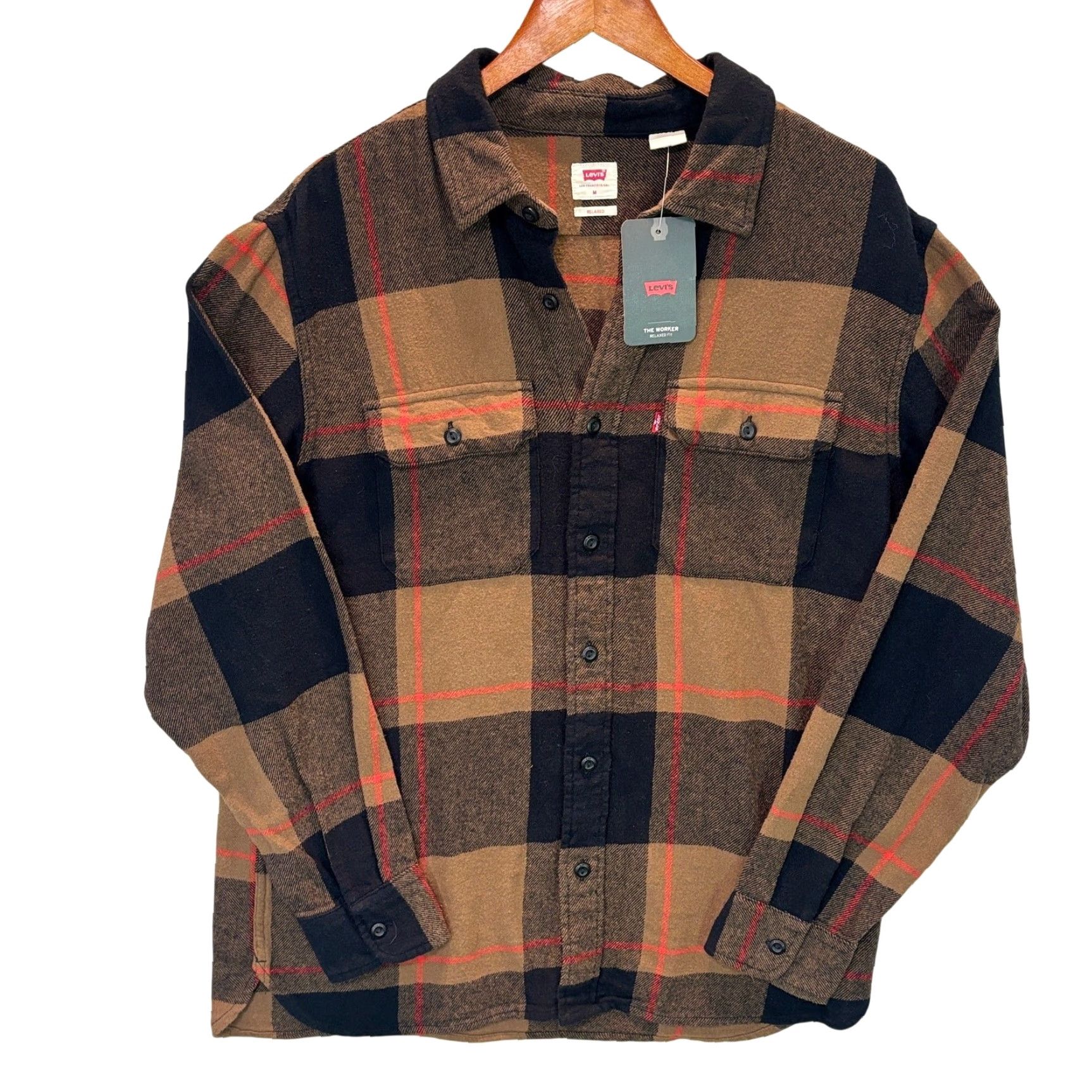 Levi's Levi's Shirt Mens Medium Brown Black Plaid The Worker Relaxed Fit Flannel NWT Size US M / EU 48-50 / 2 - 2 Thumbnail