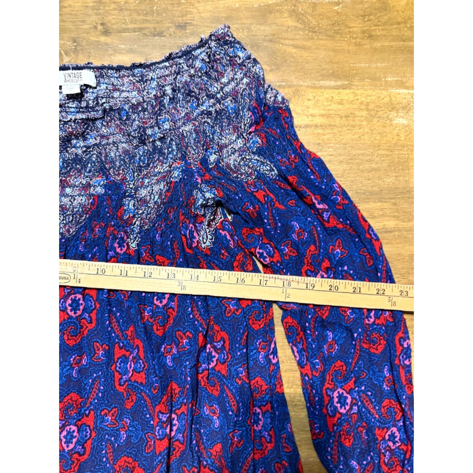 Vintage VINTAGE America Shirt Womens Large Blue Red Purple White Floral Off-shoulder Size L / US 10 / IT 46 - 6 Thumbnail
