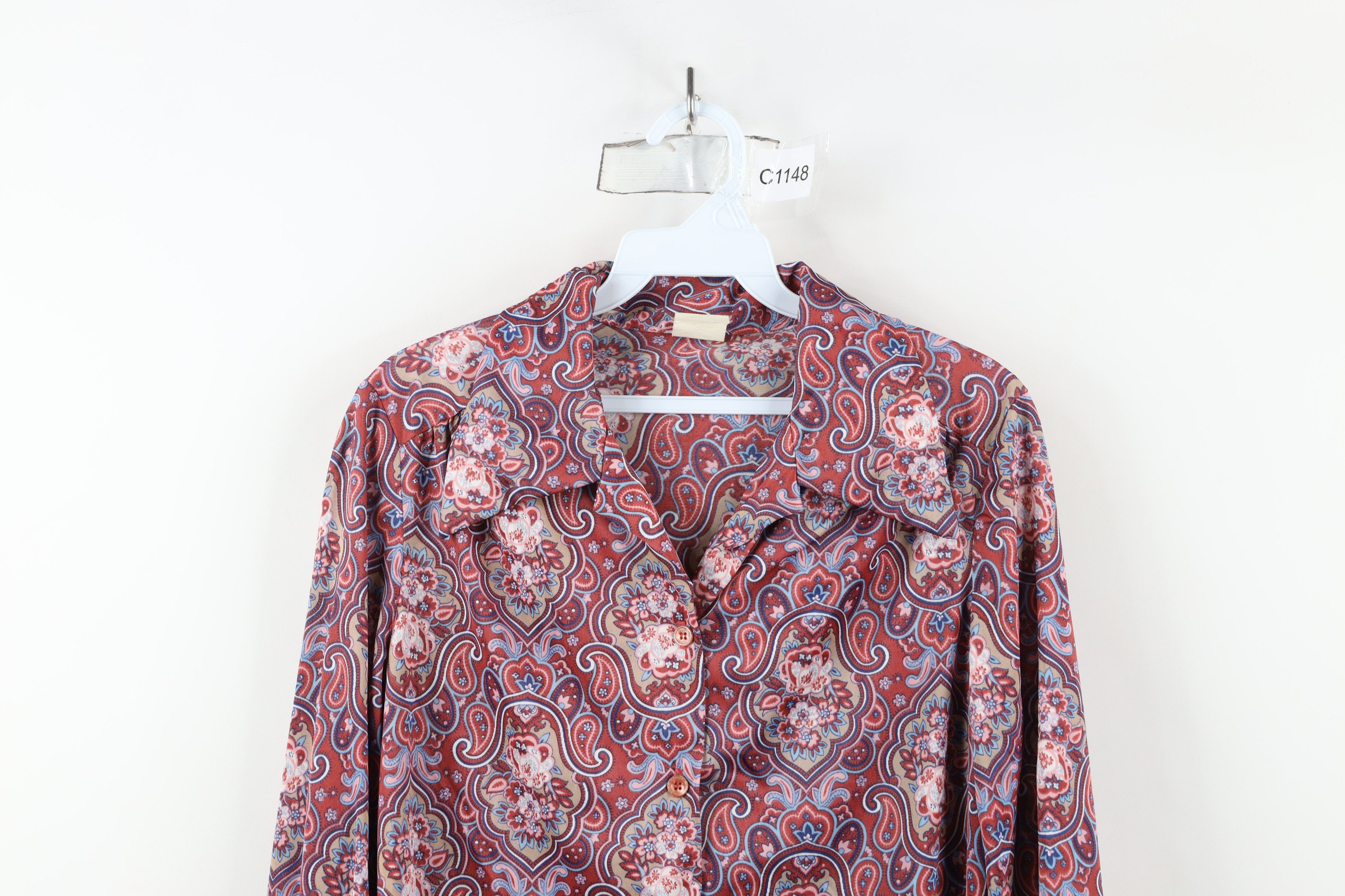 Vintage Vintage 70s Mid Century Modern MCM Flower Knit Button Shirt Size M / US 6-8 / IT 42-44 - 2 Thumbnail