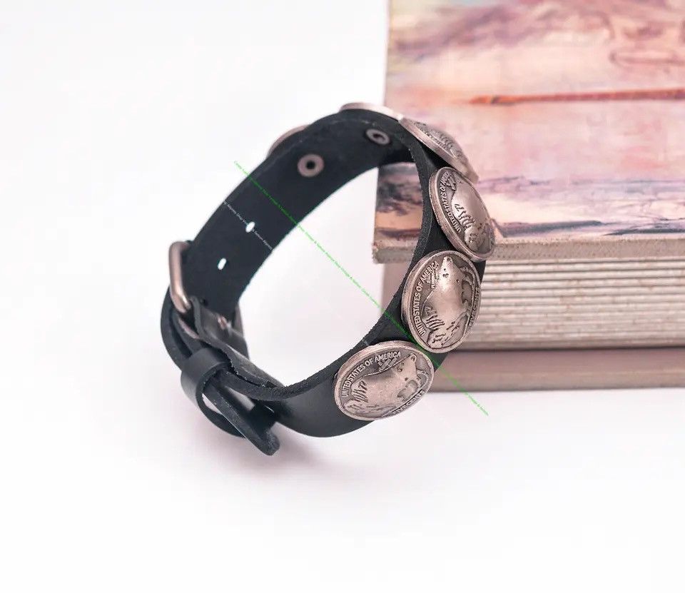 Jewelry × Leather × Vintage Black Genuine Leather Large Cuff Bracelet Size ONE SIZE - 5 Thumbnail