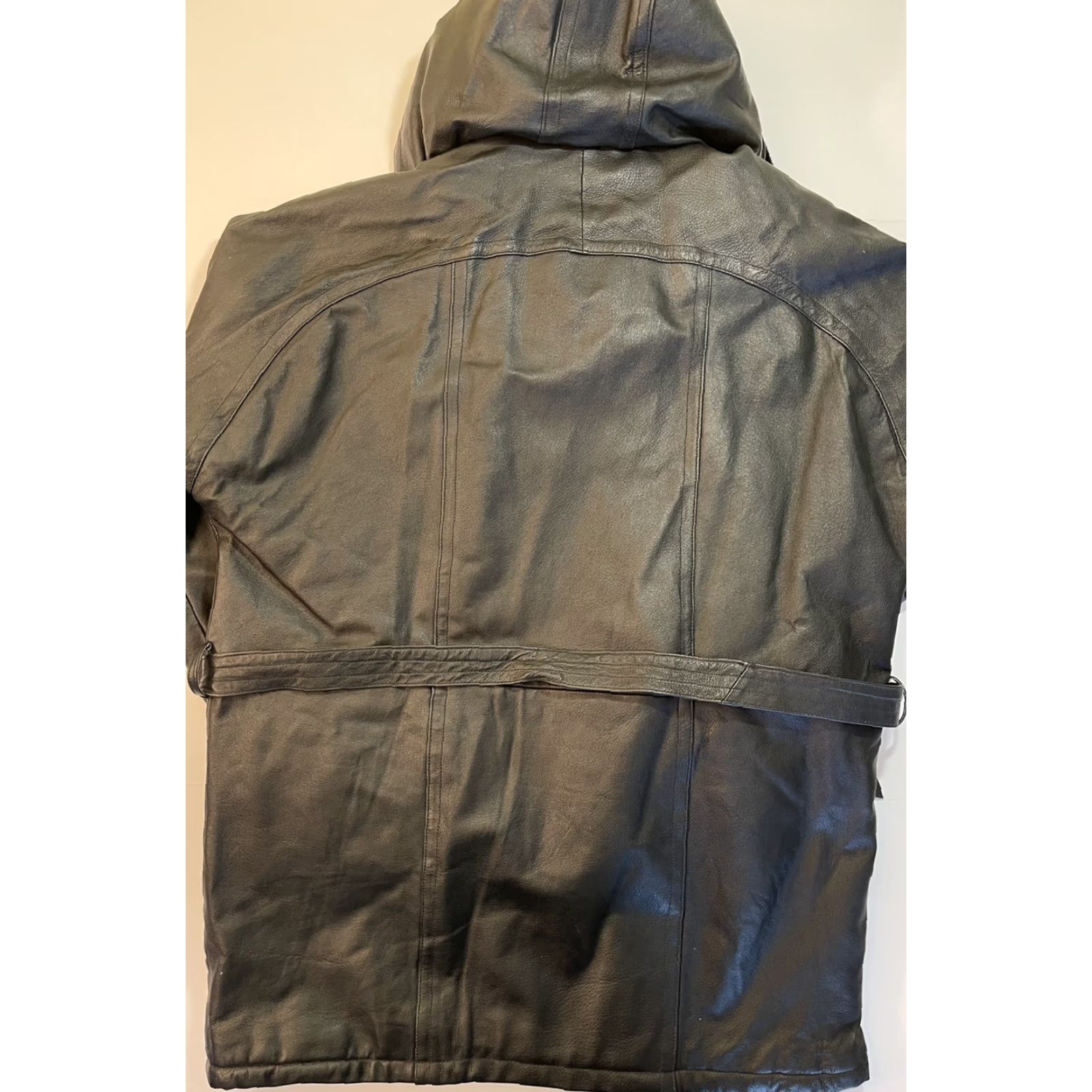 Vintage VINTAGE Tanner Avenue Leather Bomber Jacket - Men - XL - Black Fur-Lined Hooded Flight Coat - 90s USA Theme, Winter Warmth, Zip Closure Size US XL / EU 56 / 4 - 6 Thumbnail