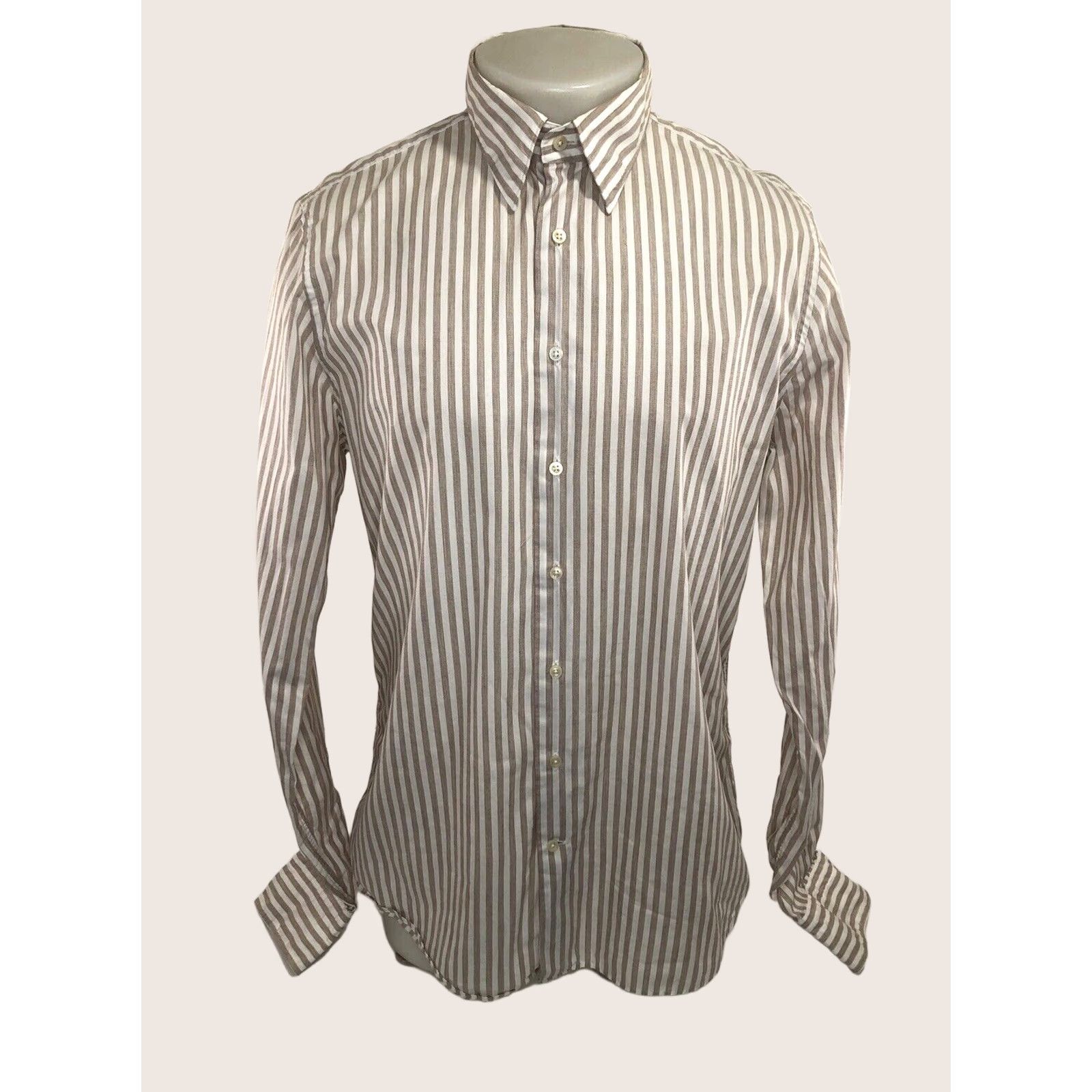 Suitsupply Suitsupply Striped Egyptian Cotton Mens 41 - 7 / 16 L Shirt Shirt Long Sleeve White / Brown 16 L Buttons Mens B17 Size US L / EU 52-54 / 3 - 1 Thumbnail