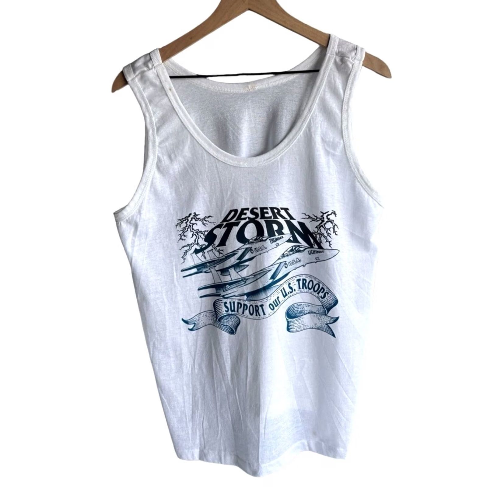 Hanes VINTAGE Desert Storm Tank Top M White 80s Hanes Mens Size US M / EU 48-50 / 2 - 2 Thumbnail