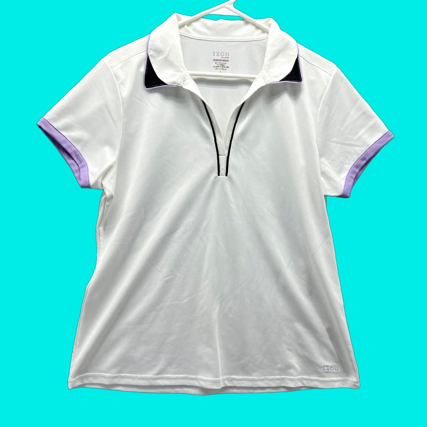 Izod VINTAGE Izod Polo Shirt Women Large Ladies White Purple Athletic Polyester Spandex Size L / US 10 / IT 46 - 1 Thumbnail