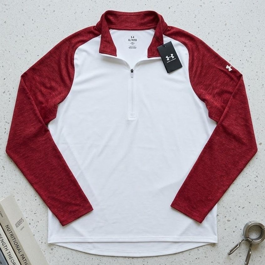 Under Armour Under Armour Tech 1/4 Zip Pullover Mens XL White Red Long Size US XL / EU 56 / 4 - 1 Thumbnail