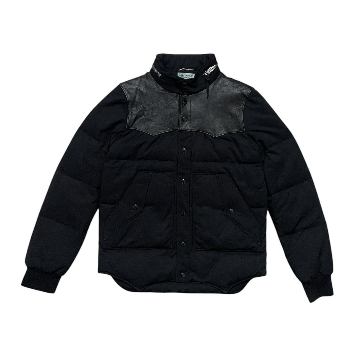 Saint Laurent Paris Saint Laurent Mix Leather Puffer Goose Down Jacket Size US S / EU 44-46 / 1 - 1 Thumbnail