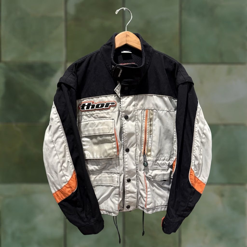 Vintage VINTAGE Thor Motocross Jacket Nylon - Gray - Large - Pockets - 90s Y2K Motorcycle Outer Shell Mens Jacket Size US L / EU 52-54 / 3 - 1 Thumbnail