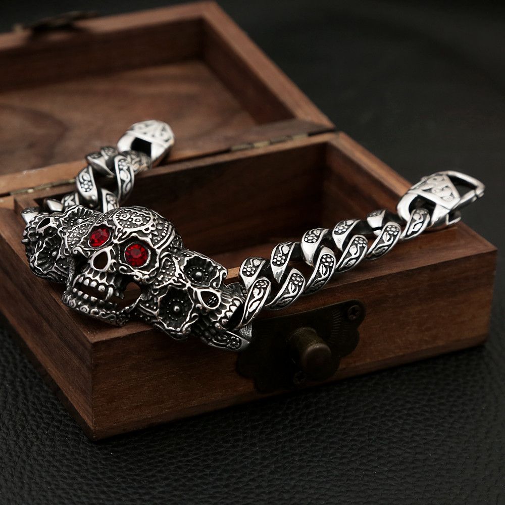 Japanese Brand Skull Punk with Red Stone Eye Bracelet Size ONE SIZE - 2 Thumbnail