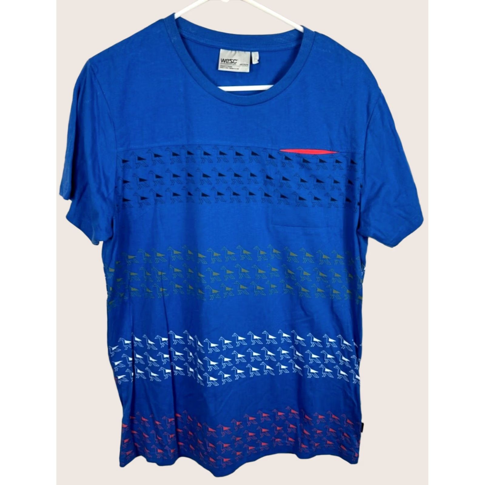 WeSC WESC Shirt Mens Medium Blue Aztec pattern T-shirt Crew Short sleeve Dartenjang Size US M / EU 48-50 / 2 - 1 Thumbnail