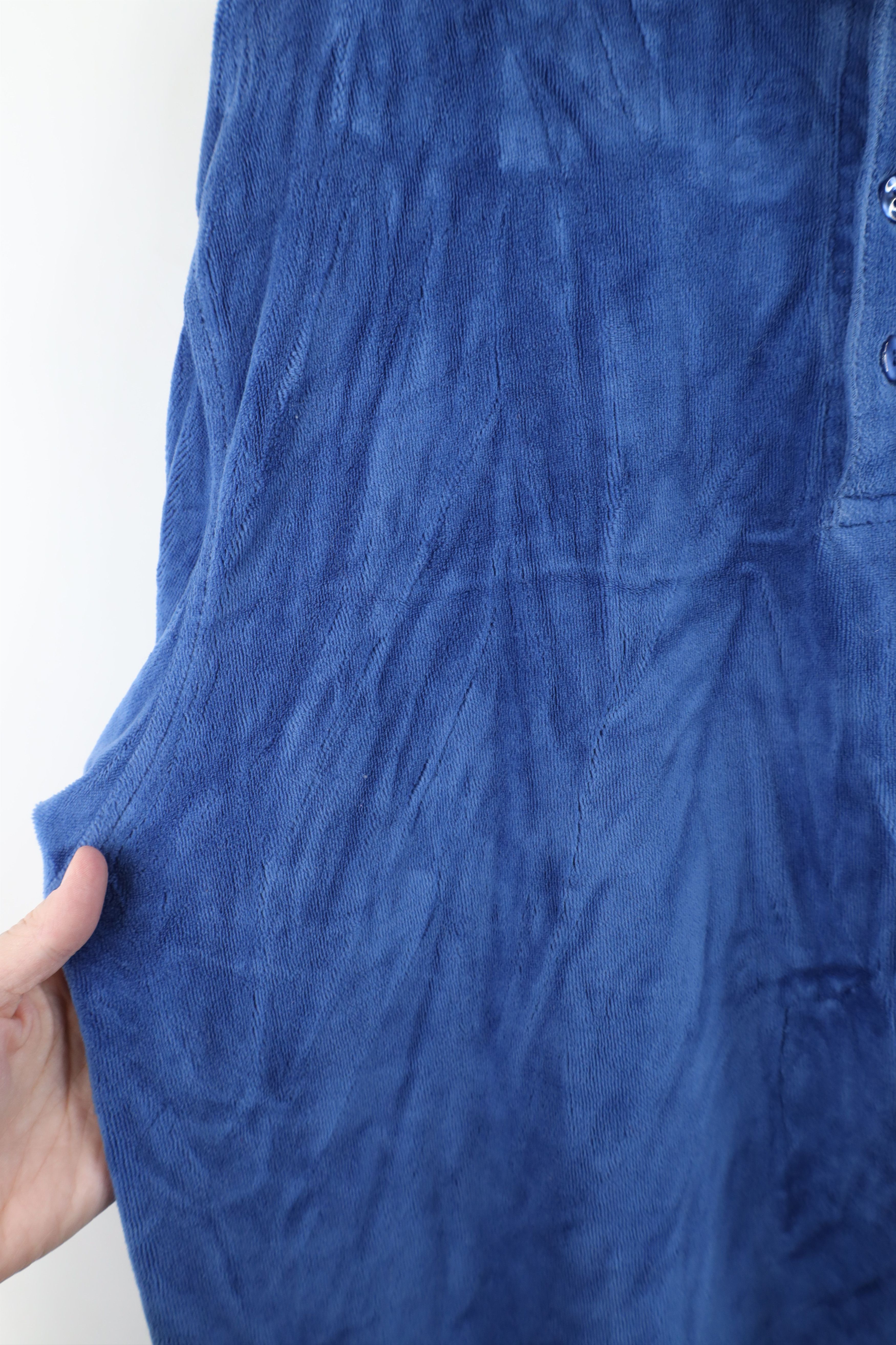 Vintage Vintage 90s Streetwear Velour Collared Pullover Sweater Blue Size US M / EU 48-50 / 2 - 8 Thumbnail