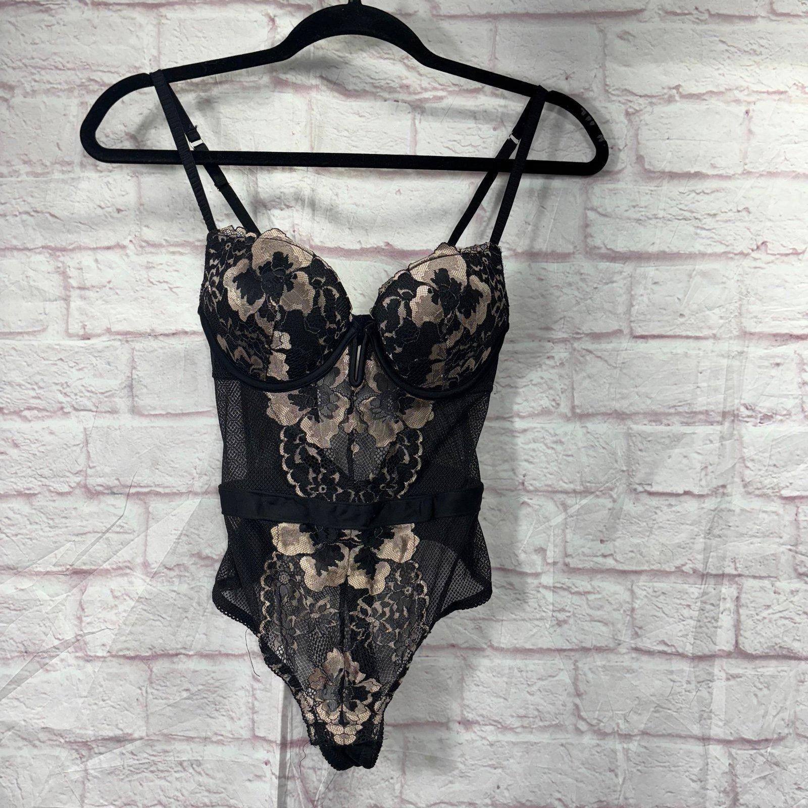 Alden Auden XS Black Floral Lace Mesh Underwire Bodysuit Lingerie Size XS / US 0-2 / IT 36-38 - 3 Thumbnail