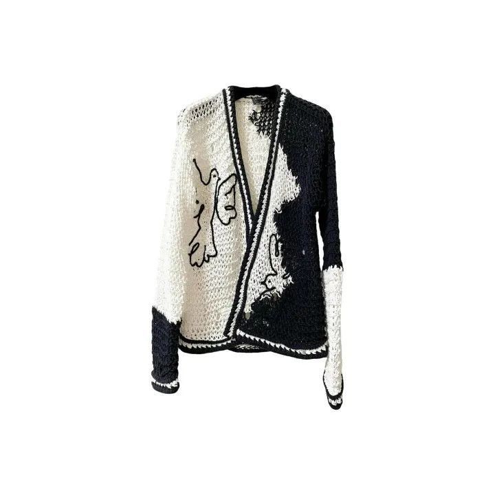 Chanel Chanel Black and White Patterned Knit Cardigan Size L / US 10 / IT 46 - 1 Thumbnail
