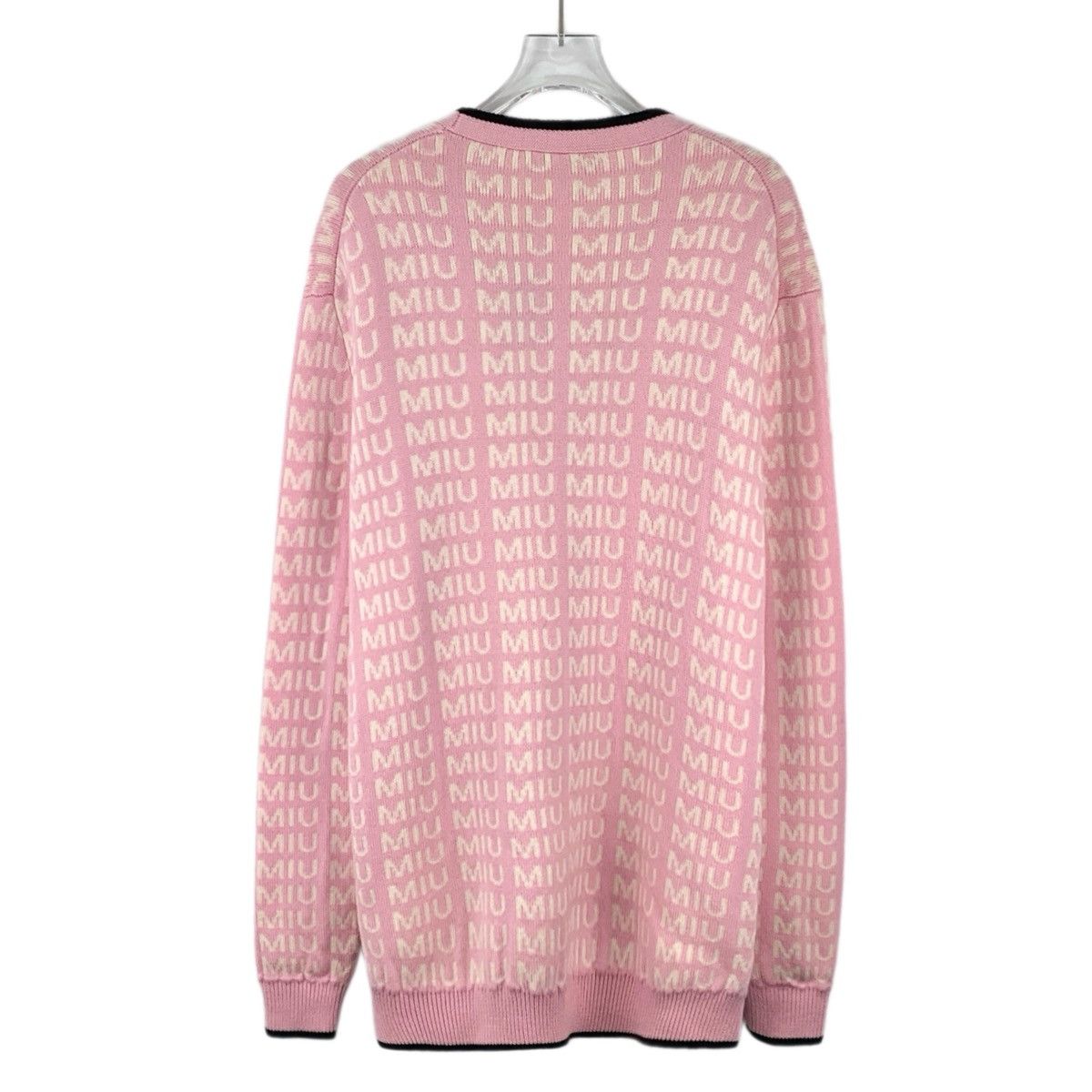Miu Miu Miu Miu Pink All-over Logo Wool Knit Cardigan K26WX Size S / US 4 / IT 40 - 2 Thumbnail