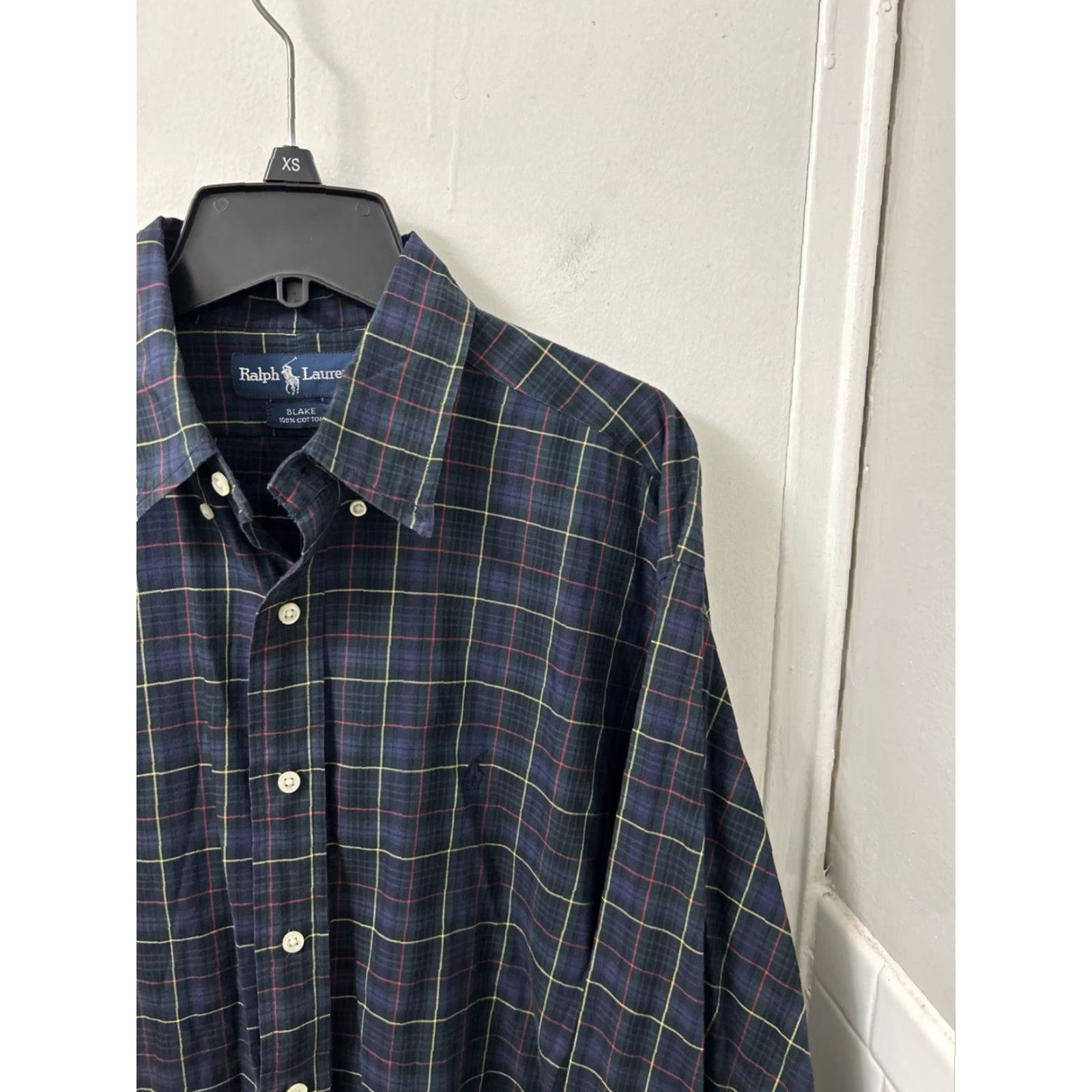 Ralph Lauren VINTAGE Ralph Lauren Blake Shirt Mens Large Navy Blue Plaid Cotton Button Down L/S Size US L / EU 52-54 / 3 - 4 Thumbnail