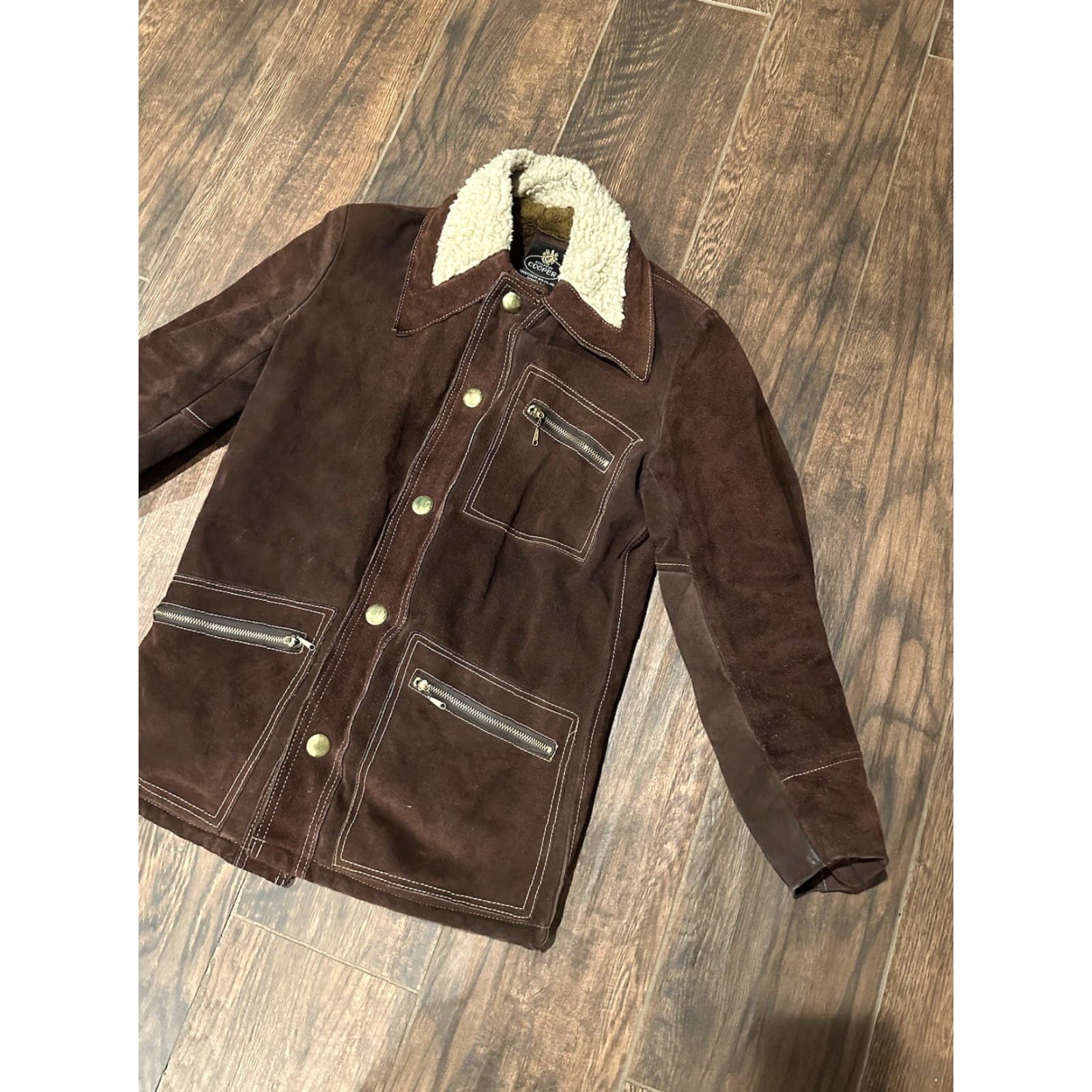 Vintage VINTAGE Cooper Suede Leather Sherpa Lined Western Jacket Coat 36 Brown 70s Mens Bomber Coat Size US XXS / EU 40 - 2 Thumbnail