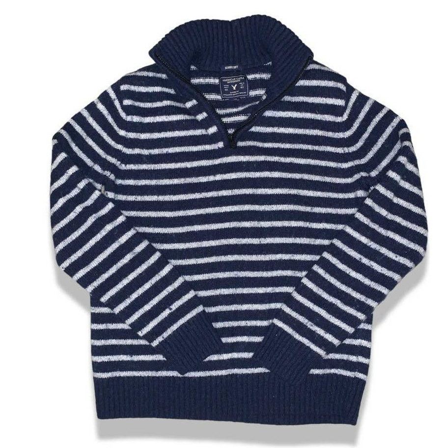 American Eagle Outfitters VINTAGE American Eagle 1/4 Zip Knit Sweater Wool Med Navy Size US M / EU 48-50 / 2 - 1 Thumbnail