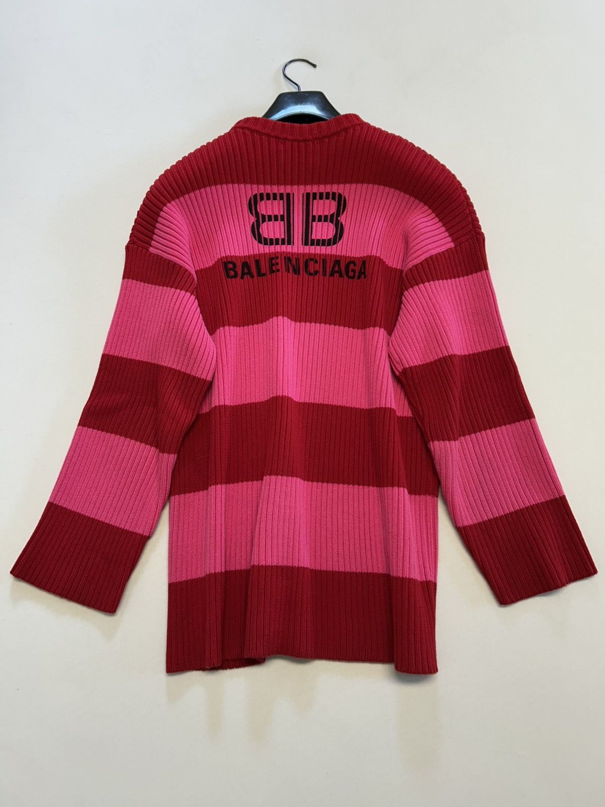 Balenciaga 2020 Bicolor Stripe Logo Knit Red & Pink Size US XS / EU 42 / 0 - 8 Thumbnail
