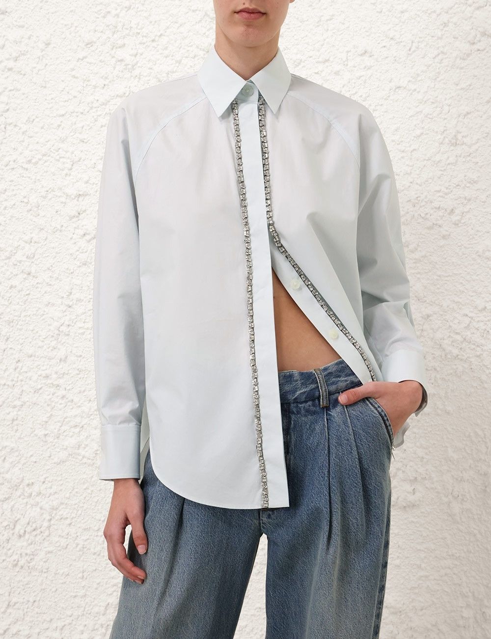 Zimmermann oc11z0725 Illustration Embellished Shirt in Light Grey Size L / US 10 / IT 46 - 2 Thumbnail