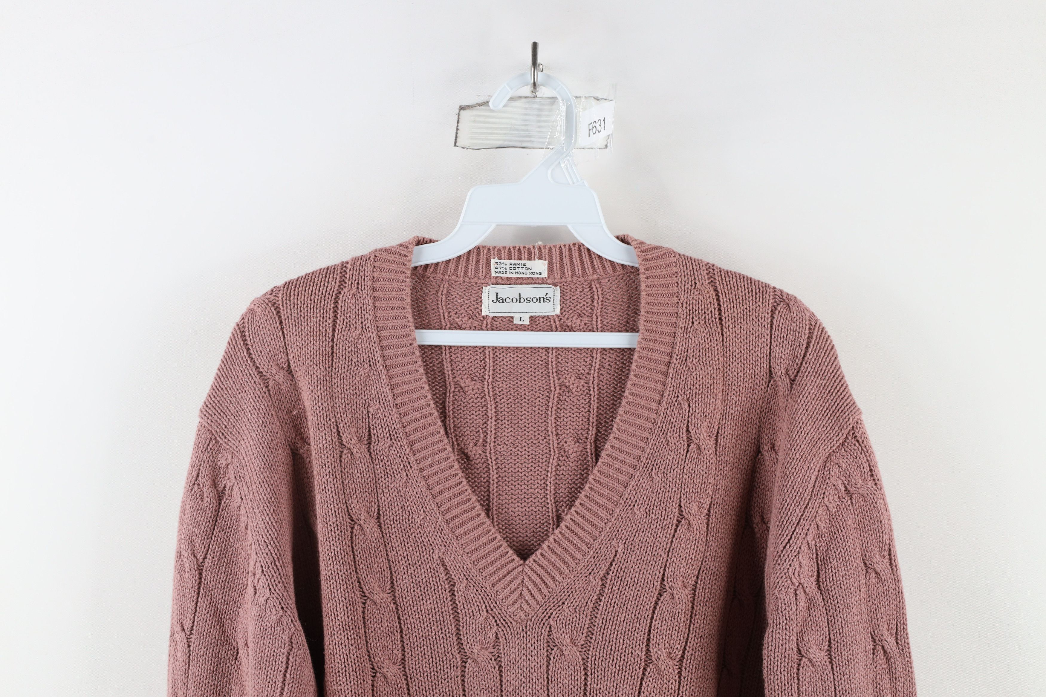 Vintage Vintage 80s 90s Streetewar Cable Knit V-Neck Sweater Pink Size US L / EU 52-54 / 3 - 2 Thumbnail