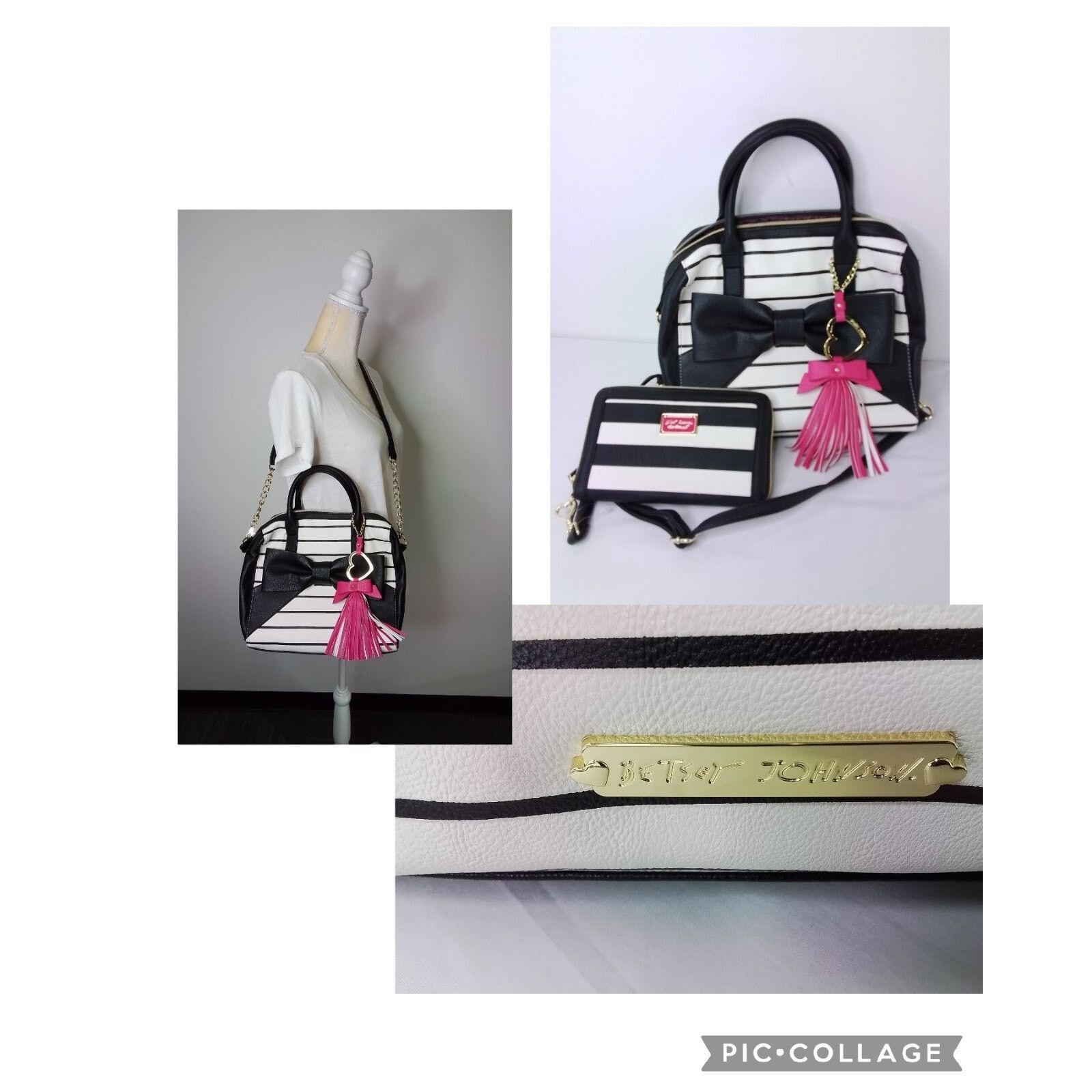 Betsey Johnson Betsey Johnson Handbag + Wallet Black + White Stripe Big Bow Size ONE SIZE - 1 Thumbnail
