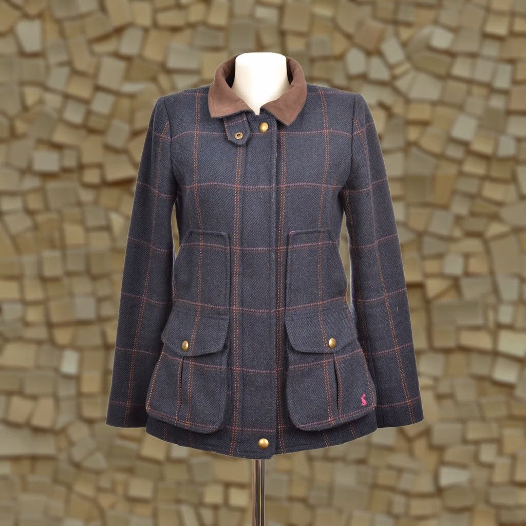 Vintage Joules Tweed Field Jacket Coat XS Women Navy / Blue Wool Coat, Pea Style, DDP, 123997 Size XS / US 0-2 / IT 36-38 - 1 Thumbnail
